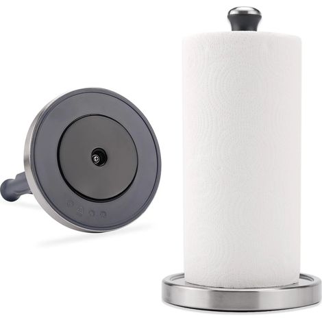 Porte-rouleau de papier essuie-tout en acier inoxydable pour comptoir, ouverture facile d'une seule main, base lestée – compatible avec les rouleaux jumbo, gris/argent (1/5)