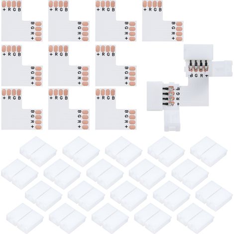 10 conectores en forma de L de 4 pines para tiras LED con 20 clips de montaje para tiras LED RGB SMD 5050 3528 (1/5)
