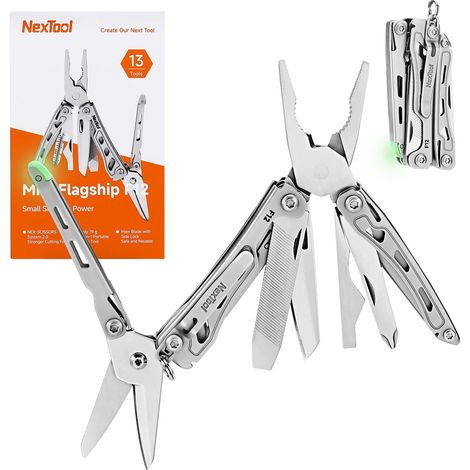 F12 Mini Outil Multifonctions 13 en 1 pour Porte-Clés avec Ciseaux Dentelés, Lime et Verrouillage de Sécurité, EDC Amélioré en Acier pour Activités en Plein Air, Cadeau pour Homme (1/5)