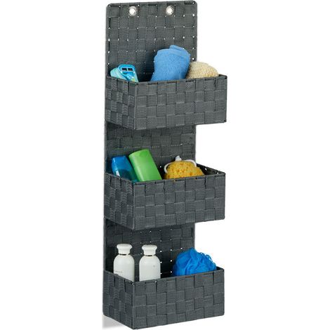 Hängeorganizer Stoff, Türorganizer mit 3 Aufbewahrungskörben, Wandorganizer Bad, PP, HBT: 75x25x15cm, grau