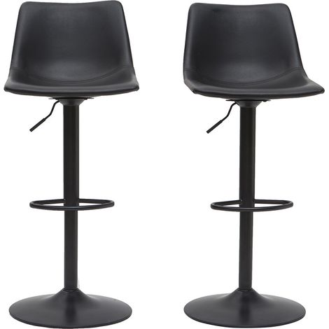 Miliboo – Lot de 2 tabourets de bar vintage réglables pivotants noirs – Assise confortable – Piètement en métal noir – Hauteur réglable 90.5-112.5 cm