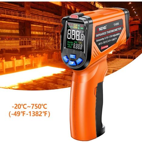 Thermomètre infrarouge 49℉1382℉ 20℃ 750℃ Pistolet de mesure température laser sans contact professionnel avec fonction d'alarme (1/4)