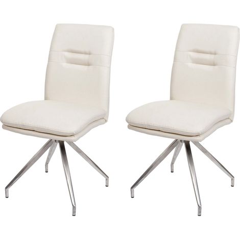 Set 2x sedie sala pranzo soggiorno cucina moderno HHG-922 tessuto acciaio inox avorio