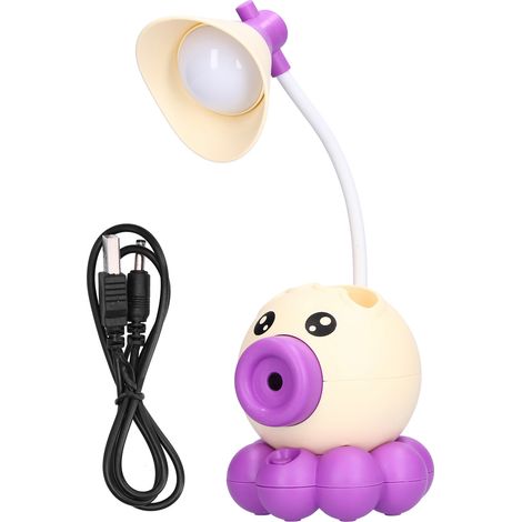 Lampe de bureau LED en forme de poulpe, pliable et mignonne avec lumière blanc chaud et charge USB, couleur jaune