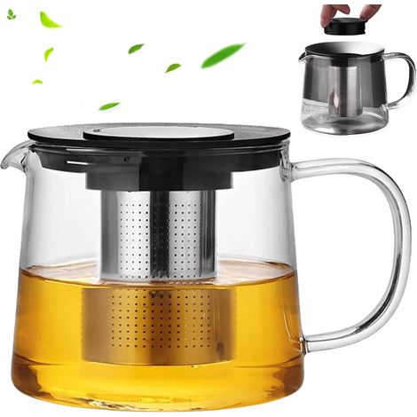 Théière en verre de 1,5 l avec passoire : théière borosilicate, infusion de thé noir, vert, et autres tisanes (1/5)