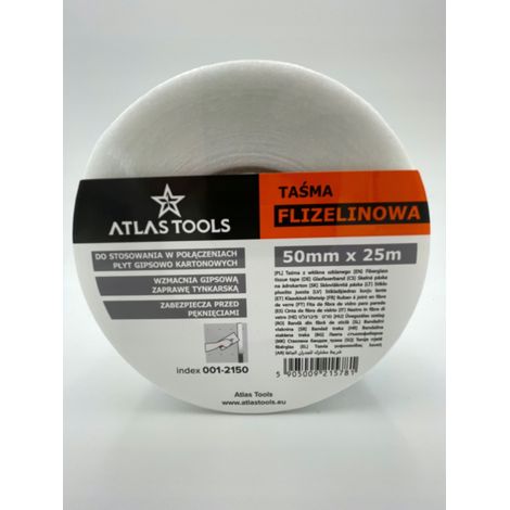Cinta de construcción no tejida Atlas Tools para unir placas de yeso, lisa, sin arañazos, 50 mm/25 m