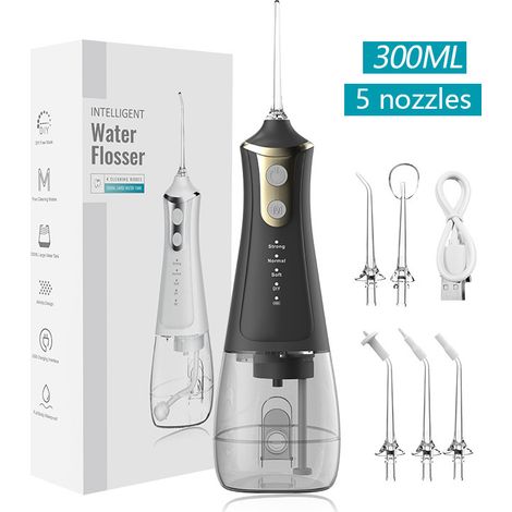 Water Flosser - 10 Pressure Settings - Cordless Portable - 300 Ml Tank - Ip X7 Waterproof - For Braces Sensitive Gums - 1 Unit (1/5)