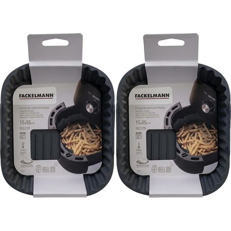 Fackelmann Set 2 stampi in silicone per friggitrice ad aria, accessori air fryer riutilizzabili antiaderenti, cestello silicone resistente forno e microonde, lavabili in lavastoviglie, 15x15 cm