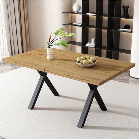 MEUBLIV Table à manger 140x80 cm chêne – pieds croisés, structure métal (1/5)