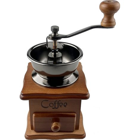 Moulin à café manuel, moulin à café manuel en bois de style vintage, rouleau en céramique (1/2)