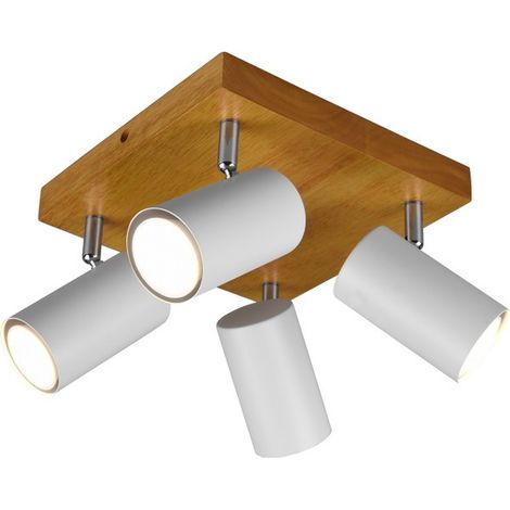 Foco Marley 4 Focos GU10 Blanco Y Madera 22x22 cm Trio Lighting (1/3)