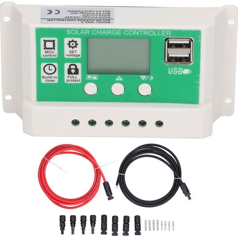 Régulateur solaire PWM 30A 12V/24V avec identification automatique, double port USB et câble PV pour maison (1/5)