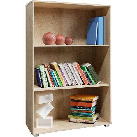Deuba – Étagère bibliothèque Vela en MDF – 3 compartiments chêne – Tablettes réglables jusqu'à 15 kg – Meuble de rangement pour salon et bureau