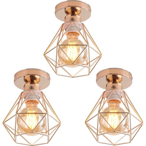 3 Stücke Vintage Deckenlampe Industrial Design Deckenleuchte Käfig Pendelleuchte Gold Ø16cm