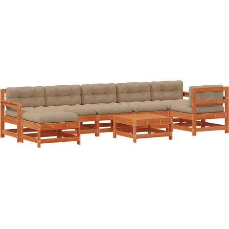 Garden Lounge Set 8 pcs Wax Brown Solid Pine Wood vidaXL