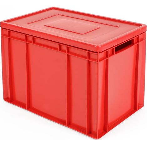 BRB Stapelbehälter mit Deckel, Industriequalität, Euro-Maß LxBxH 600x400x420 mm, 83 Liter, lebensmittelecht (rot) (1/2)