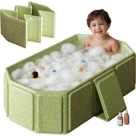 Baignoire Bébé Pliable, Grande Baignoire Enfant, Baignoire Bébé Pliable, Baignoire Pliable Portable, Baignoire Enfant Pour Douche, Baignoire Rectangulair Pour Les Bains Chauds Et Glacés, 0-5 Ans,Verte