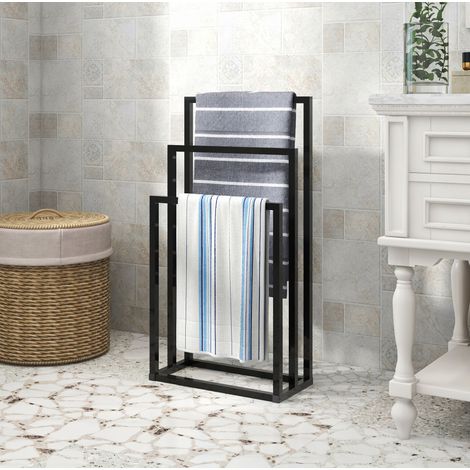 Portasciugamani 45x22x86 cm nero in metallo a 3 livelli autoportante (1/5)