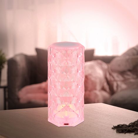 LED Tischlampe dimmbar Touch Tischleuchte Wohnzimmerlampe Kristall Nachttischlampe Akkuleuchte, USB Kabel, RGBW Farben, DxH 7,3 x 15,8 cm
