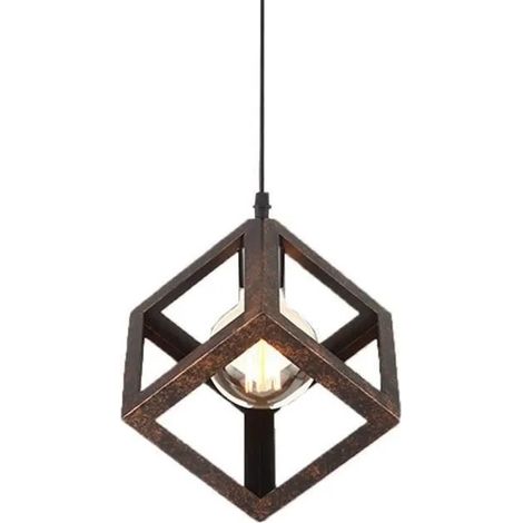 BK Suspension Luminaire Design Cube Métal Industriel Lustre Intérieur Salle à Manger E27 Rouille (1/4)