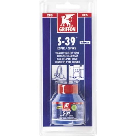 Griffon Lötflussmittel S-39 Kupfer, 80 ml, pH 6, Flussmittel zum Weichlöten, für Kupferleitungen, Trinkwasser, Heizung, Gasleitungen und Messingfittings, säurefrei, mit Pinsel (1/4)