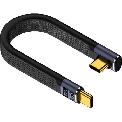 Câble court USB 4.0 C 40 Gbps vers fiche coudée à 90° - 240 W - Type C PD - Chargement rapide - Câble plat flexible - Pour smartphone Thunderbolt 4 Power Bank - 13 cm (courbure verticale) (1/5)
