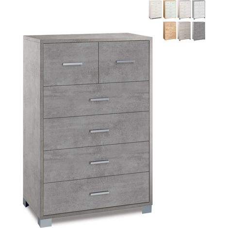 Hohe Kommode sechs Schubladen Beton Cemento 70x41x h112 cm (1/5)