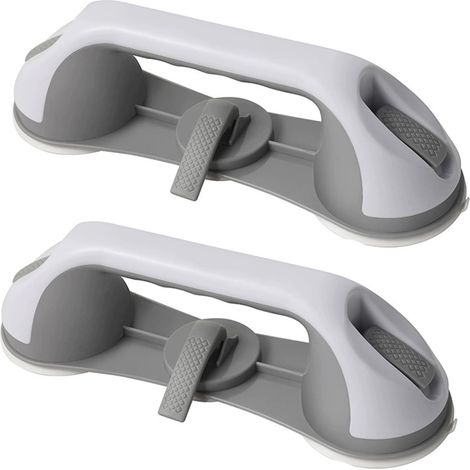 2 Pcs Poignée Ventouse, Poignée de Douche à Ventouse, Poignee Securite Salle de Bain, Sans Perçage Amovible, Barre d'Appui WC Douche, pour Personnes Âgées, Handicapés, Enfants (Blanc + Gris) (1/5)