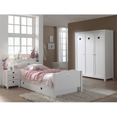 MILADY - Chambre 90x200cm + Chevet + Armoire 3 Portes (1/5)