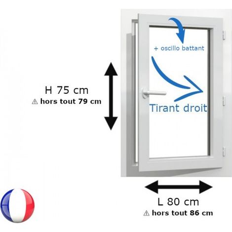 Fenêtre PVC 1 vantail H 75 x L 80 cm OB pour pose en neuf avec poignée - tirant droit