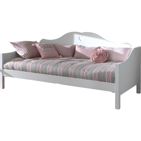 Lit banquette 90x200 avec sommier bois laqué blanc Cœur (1/3)