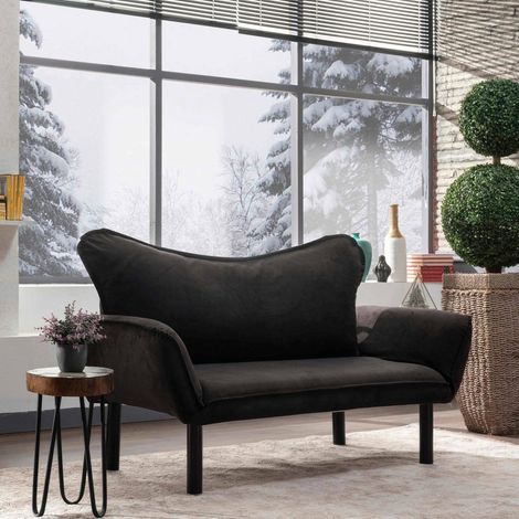 Zweisitzer-Schlafsofa Hone, Stauraum, Armlehnen, 2 Sitzplätze, 140x65 cm Schwarz (1/4)