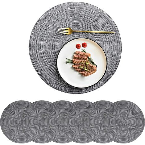 Sets de table ronds de 38 cm (15 pouces) pour salle à manger, sets de table dorés, lot de 6, lavables, sets de table de mariage, sets de table ronds, sets de table en vinyle métallisé, antidérapants (1/5)