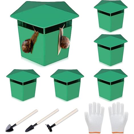Slug and Snail Traps, 6pcs Green Eco-Friendly Snail Catchers with Digging Tools and Gloves, Safe Organic Snail Traps for Vegetables or Flowers (1/5)