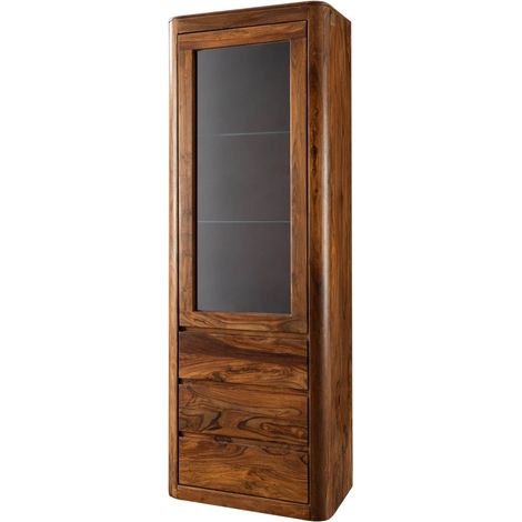 Vitrine Sheesham 70x40x202 walnuss gewachst TORONTO 210