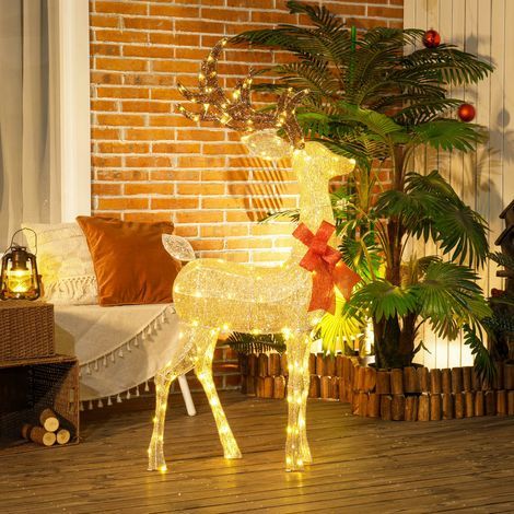 Renne de Noël lumineux, décoration renne lumineux Noël en acier, avec 137 LED blanc chaud, 66 x 25 x 135 cm, or (1/5)