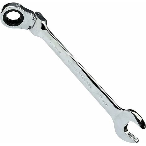 24-mm-Kombinationsschlüssel (Maul-/Klassischer Schraubenschlüssel) auf 24-mm-Ratschenschlüssel mit Gelenkkopf, 12-Kant-Ring-/Ösenaufnahme, nicht umkehrbar/metrisch, Chrom-Vanadium-Stahl, polierter ger (1/5)