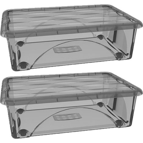 2 Scatola Portaoggetti Sovrapponibile Contenitore STORAGE Salvaspazio 60x40x18 con Coperchio e 4 Ruote 30LT Fume Organizer Multiuso organizzazione Casa Bagno Ufficio (1/5)