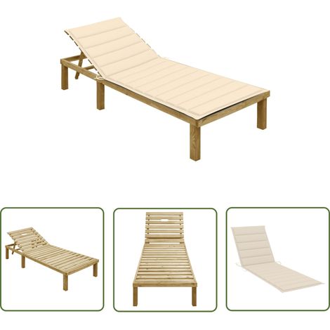 INLIFE Chaise longue avec coussin crème Bois de pin imprégné (1/5)