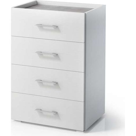 Terraneo Cassettiera 4 Cassetti Bianco con Piano Cemento - Elegante e Funzionale