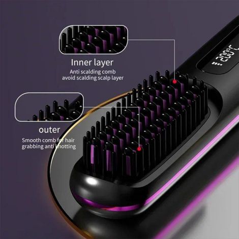 Peigne Lisseur - Chauffage Céramique - Technologie Ions Négatifs - USB Rechargeable - Portable Sans Fil - 1 Pièce (1/5)