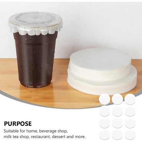 Cinq films de papier ronds étanches, joint anti-éclaboussures de café, joint pour thé au lait, adaptés aux tasses de 7 à 9,5 cm. (1/5)