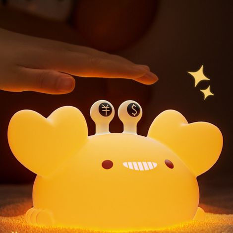 Veilleuse Crabe en Souple 3 Niveaux de Luminosité Chaud Lampe Chevet Animale avec Minuterie 30 Minutes Silicone Blanc (1/4)