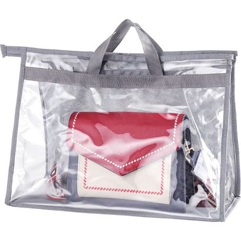 Sac à poussière pour sac à main en PVC transparent, organiseur de rangement pour penderie, housse de protection avec fermeture éclair et poignée, pour maison et voyage (1/5)