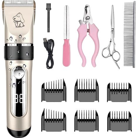 Tondeuse Chien IPX7 Professionnel Sans Fil Détachable Tondeuse pour Chien Lames en Céramique Ecran LCD Charge Rapide Rasoir Chien Lame Détachable et Lavable à faible bruit 5 Vitesses de Rotation H205 (1/5)
