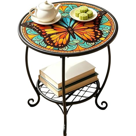 Table d'extérieur de forme circulaire en métal  Meuble de jardin en métal avec motif animal  Table D'Appoint Pour Patio Extérieur  Pour terrasse, balcon, jardin, cour, salon, chambre, intérieure (1/5)