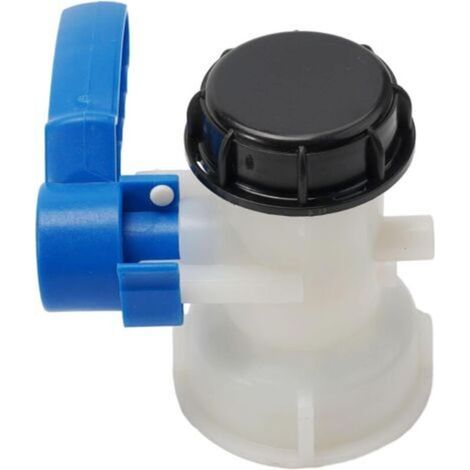 IBC Vanne de vidange pour conteneur avec vanne papillon S60 x 6 filetage grossier 60 mm Union PE Poignée bleue Bouchon noir (1/5)