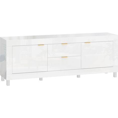 TV-Ständer für 75-Zoll-Fernseher, Hochglanzweiß, 180 cm, 2 Schränke