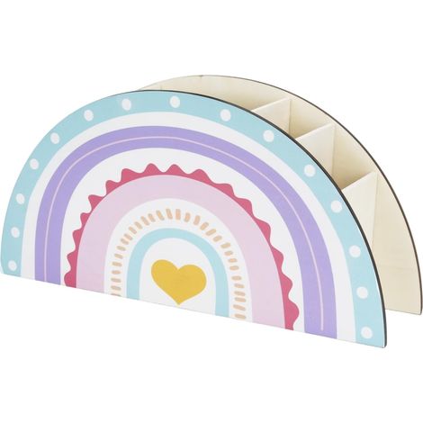 Porte-stylos arc-en-ciel, organiseur de bureau, organiseur de stylos pour enfants, organiseur de bureau arc-en-ciel en bois avec 5 compartiments pour la maison, le bureau et la salle de classe (1/5)