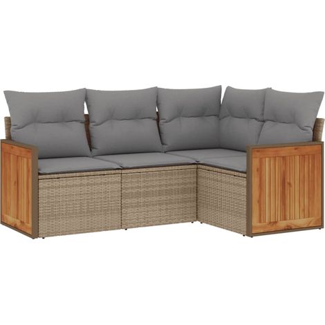 Salon de jardin avec coussins 4 pcs beige résine tressée (1/5)